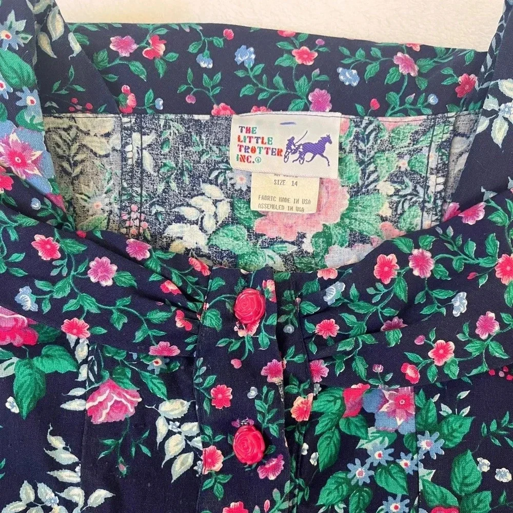 The Little Trotter Inc Sz 14 Girls 80s Boat Neck Floral Crinoline Party Dress